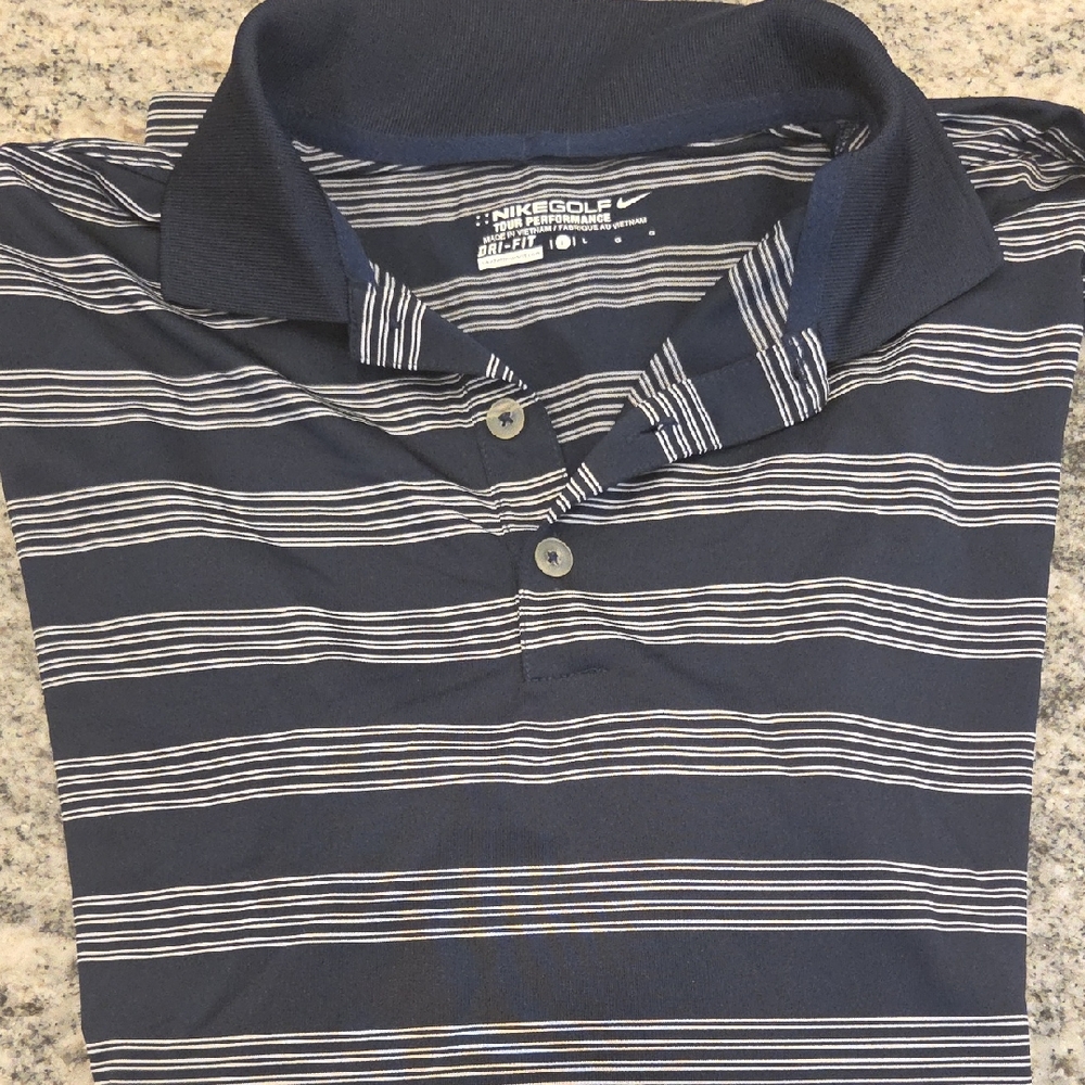 Nike Blue and White Striped Polo Shirt